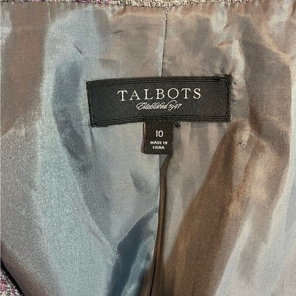 TALBOTS plaid Wool Jacket blazer collar button closure grey pink size 10 med - Picture 8 of 9